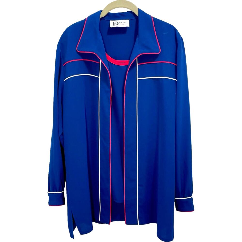Vintage 80s Da Rue Blue Tank Long Sleeve Cardigan Set - Size 12